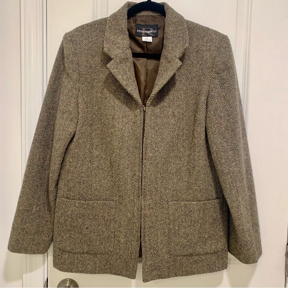 Requirements Vintage Women's Wool Blend Brown Herringbone Blazer - size 12